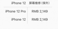 iPhone12系列屏幕維修價格2149元