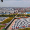 看到中國制造的特斯拉Model3s在港口等待出口到歐洲