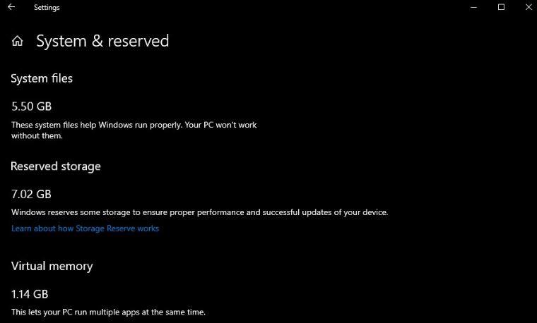 微軟最新的Windows 10 19H1版本增加了對即將推出的預留存儲功能的支持