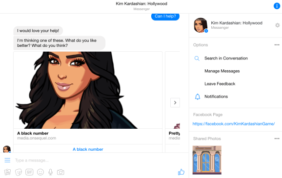 Kim Kardashian推出Facebook Messenger bot來推廣她的手機游戲