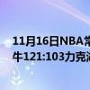 11月16日NBA常規賽戰報：三小王齊心協力擊敗紫金軍公牛121:103力克湖人