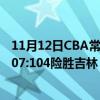 11月12日CBA常規賽戰報：陳英俊投關鍵三分球帶領廣州107:104險勝吉林