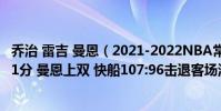喬治 雷吉 曼恩(2021-2022NBA常規賽11.27戰報:雷吉21分 曼恩上雙 快船107:96擊退客場活塞)
