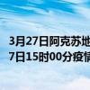 3月27日阿克蘇地區最新疫情消息通報-阿克蘇地區截至3月27日15時00分疫情數據統計情況