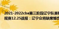 2021-2022cba第三階段遼寧隊賽程表 2021-2022CBA常規賽12.25戰報:遼寧眾將缺席憾負北京