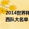 2014世界杯巴西隊首發陣容 2014世界杯巴西隊大名單 