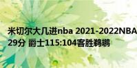 米切爾大幾進nba 2021-2022NBA常規賽1.4戰報:米切爾29分 爵士115:104客勝鵜鶘