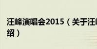 汪峰演唱會2015(關于汪峰演唱會2015的介紹)