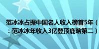 范冰冰占據中國名人收入榜首5年(2017福布斯中國名人榜:范冰冰年收入3億登頂鹿晗第二)