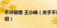 不許聯想 王小峰(關于不許聯想 王小峰的介紹)