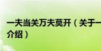 一夫當關萬夫莫開(關于一夫當關萬夫莫開的介紹)