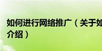 如何進行網絡推廣(關于如何進行網絡推廣的介紹)