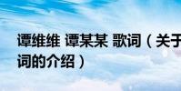 譚維維 譚某某 歌詞(關于譚維維 譚某某 歌詞的介紹)