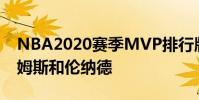 NBA2020賽季MVP排行版:前三字母哥 詹姆斯和倫納德