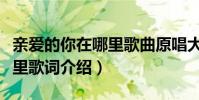 親愛的你在哪里歌曲原唱大全(親愛的你在哪里歌詞介紹)