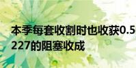 本季每套收割時也收獲0.500英畝的種子和0.227的阻塞收成