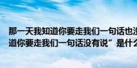 那一天我知道你要走我們一句話也沒有說(歌詞“那一天知道你要走我們一句話沒有說”是什么歌)