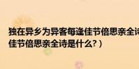獨在異鄉為異客每逢佳節倍思親全詩(獨在異鄉為異客每逢佳節倍思親全詩是什么?)