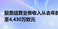 股票結算業務收入從去年的6,660萬歐元下降至4,430萬歐元