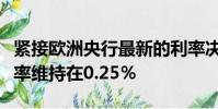 緊接歐洲央行最新的利率決定之后它決定將利率維持在0.25%