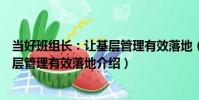 當好班組長:讓基層管理有效落地(關于當好班組長:讓基層管理有效落地介紹)