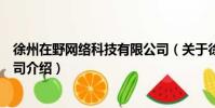 徐州在野網絡科技有限公司(關于徐州在野網絡科技有限公司介紹)