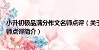 小升初極品滿分作文名師點評(關于小升初極品滿分作文名師點評簡介)