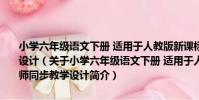 小學六年級語文下冊 適用于人教版新課標語文實驗教材-名師同步教學設計(關于小學六年級語文下冊 適用于人教版新課標語文實驗教材-名師同步教學設計簡介)
