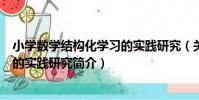 小學數學結構化學習的實踐研究(關于小學數學結構化學習的實踐研究簡介)