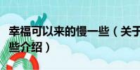 幸福可以來的慢一些(關于幸福可以來的慢一些介紹)