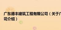 廣東德豐建筑工程有限公司(關于廣東德豐建筑工程有限公司介紹)