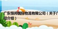 廣東恒邦國際物流有限公司(關于廣東恒邦國際物流有限公司介紹)