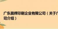 廣東晨輝印刷企業有限公司(關于廣東晨輝印刷企業有限公司介紹)