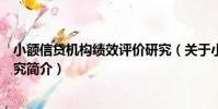 小額信貸機構績效評價研究(關于小額信貸機構績效評價研究簡介)