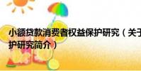 小額貸款消費者權益保護研究(關于小額貸款消費者權益保護研究簡介)