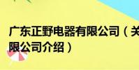 廣東正野電器有限公司(關于廣東正野電器有限公司介紹)