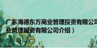 廣東海德東方商業管理投資有限公司(關于廣東海德東方商業管理投資有限公司介紹)