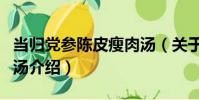 當歸黨參陳皮瘦肉湯(關于當歸黨參陳皮瘦肉湯介紹)