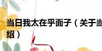 當日我太在乎面子(關于當日我太在乎面子介紹)