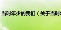 當時年少的我們(關于當時年少的我們介紹)