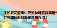 生如夏花般絢爛死如秋葉般靜美是什么意思(生如夏花般絢爛死如秋葉般靜美意思介紹)