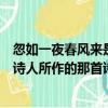 忽如一夜春風來是哪首詩誰寫的（忽如一夜春風來出自哪個詩人所作的那首詩）