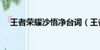 王者榮耀沙悟凈臺詞(王者榮耀沙悟凈)